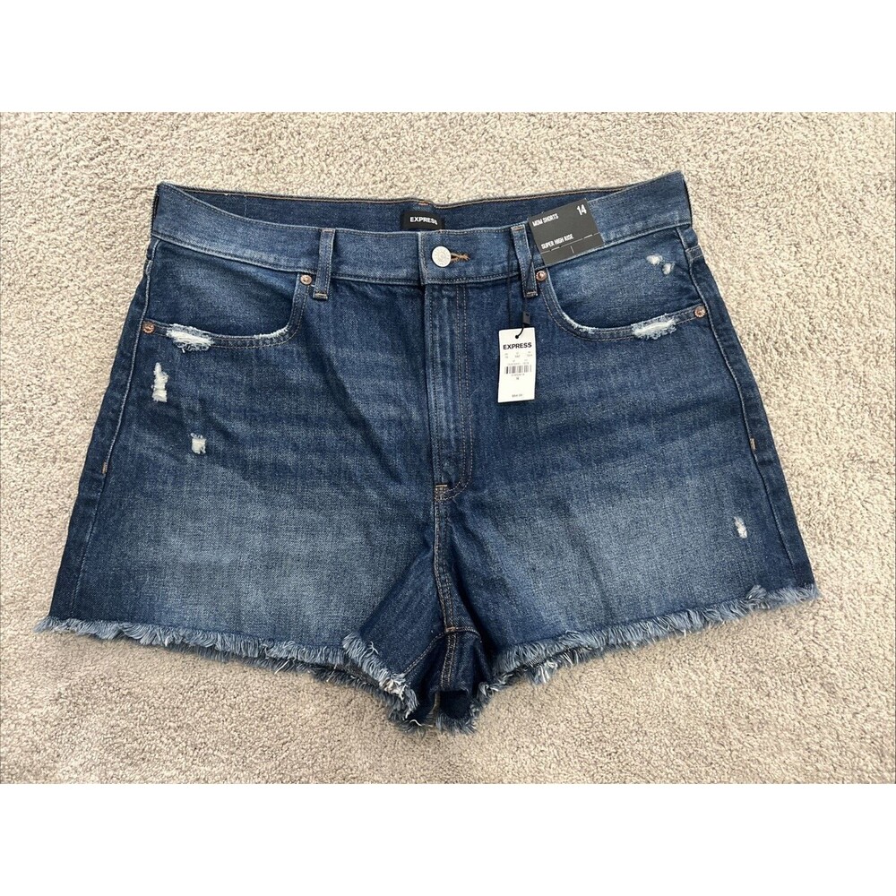 NWT Express Mom Jean Shorts Super High Rise  3" Inseam Size 14